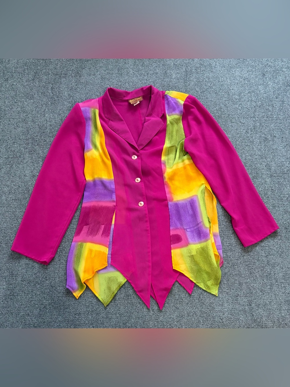 Jack by BB Dakota Fuchsia Blouse with Yellow, Green and Purple Panels
